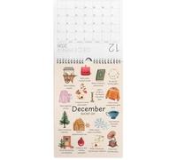 Calendrier 2026 avec liste de seaux - Calendrier familial 2026, 12 mois en spirale avec illustration saisonnière, liste de choses à faire et notes, cale-ndar mural pour planifier la décoration