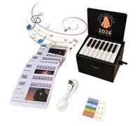 Calendrier 2026 avec mini piano jouable - Calendrier de bureau 2026 rechargeable par USB - Avec autocollants de notes - 52 partitions de musique en 27 cartes - Mini pianos - Cadeau pour les fans et