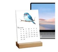 Calendrier 2026 avec oiseaux | Planificateur mensuel aquarelle avec un support en bois et un calendrier d'oiseaux réaliste, pour l'organisation et la planification, le bureau, le Nouvel An et Noël