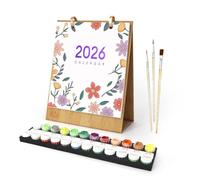Calendrier 2026 avec peinture acrylique par numéros - Calendrier 2026 - Calendrier de bureau avec peintures - Rabat pré-imprimé