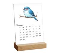 Calendrier 2026 avec support en bois, aquarelle d'oiseaux de la forêt, planificateur de bureau sur 12 mois, planificateur mensuel avec support en bois, calendrier illustré pour la maison et le bureau