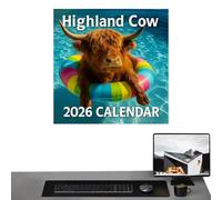Calendrier 2026 - Calendrier des vaches écossais Highland Cow | Planificateur mensuel janvier décembre | Organisateur de l'ordre du jour Office House Office Aula | Décoration cadeau de Noël