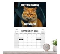Calendrier 2026 - Calendrier mensuel avec motifs chats en colère - Jan à décembre 2026 - Calendrier mural amusant pour les amoureux des chats - Pour salon, bureau, école, planification familiale