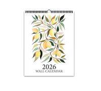 Calendrier 2026 Calendrier mural 2026, thème fruits et plantes artistiques, 12 beaux designs, Plans mensuels, 1 pièce Calendrier familial 2026