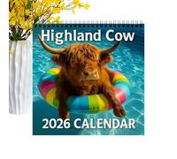 Calendrier 2026 | Calendrier Vache Highland 2026 Décor Murale | Agenda Janvier à Décembre Papier Épais Planificateur Mensuel | Pour Décoration Intérieure Enseignant Élève Famille Salle De Classe Burea