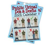 Calendrier 2026 : Ce qu'il faut faire et ne pas faire aux urinoirs publics, agenda fonctionnel à spirale avec illustrations humoristiques sur l'étiquette des toilettes (2pcs)