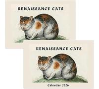 Calendrier 2026 : Chats laids dans les peintures de la Renaissance, 12 mois, chats laids médiévaux inspirés de l'art, décoration murale Renaissance, style vintage, pour la maison et le bureau (2 PCS)