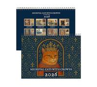Calendrier 2026 de chats médiévaux avec couronnes, calendrier mural drôle d'art de chat royal, calendriers de peintures de chats de la Renaissance, planificateur sur 12 mois (1PCS)