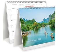 Calendrier 2026 de table photo "panoramas de rêve" avec fêtes de semaines, lunes saintes et espace pour notes - Écologique certifié FSC Mix Credit - Parfait pour la maison et le bureau - 19,5 x 16 cm