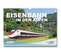 Calendrier 2026 des chemins de fer dans les Alpes - Calendrier mural au format A3 au format paysage - Train - Photos de qualité supérieure - Cadeau de Noël - Calendrier mensuel - Trains