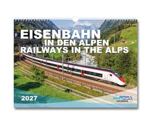 Calendrier 2026 des chemins de fer dans les Alpes - Calendrier mural au format A3 au format paysage - Train - Photos de qualité supérieure - Cadeau de Noël - Calendrier mensuel - Trains