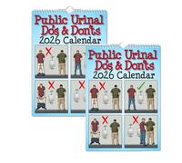 Calendrier 2026 des choses à faire et à ne pas faire dans les urinoirs publics, planificateur fonctionnel à reliure spirale avec illustrations d'étiquette de salle de bain (2PCS)