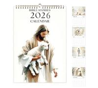 Calendrier 2026 Des Histoires Bibliques, 2026 Calendrier Chrétien, 12 Mois Art Inspirant Agenda Religieux Avec Jésus Tenant Un Agneau Décoration, 27x20cm