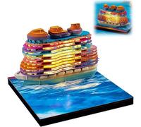 Calendrier 2026 en forme de bateau 3D à détacher avec lumières LED, page détachable du calendrier 2026 sculptée, artisanat d'art à faire soi-même avec boîte de présentation en acrylique