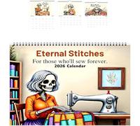 Calendrier 2026 Eternal Stitches, calendrier mural amusant pour le matelassage et la couture avec art squelette, calendriers humoristiques sur le thème des courtepointes sur 12 mois pour (B)