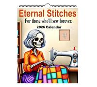 Calendrier 2026 Eternal Stitches, calendrier mural unique pour le matelassage et la couture avec art squelette, planificateur de crâne de 12 mois, reliure à spirale (A)