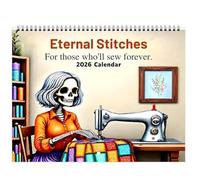 Calendrier 2026 Eternal Stitches, calendrier mural unique pour le matelassage et la couture avec art squelette, planificateur de crâne de 12 mois, reliure à spirale (B)