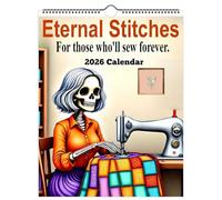 Calendrier 2026 Eternal Stitches, quilting et couture amusants avec humour squelette, calendrier sur le thème du patchwork de 12 mois avec motif de crâne, idée cadeau unique pour salle de (1PC)