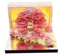 Calendrier 2026 horloge de bureau 3D motif fleurs mer et arbres avec boîte de présentation en acrylique et éclairage LED multi-usages pour la maison le bureau l'école ou le café.