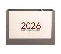 Calendrier 2026 léger et boîte de rangement pour stylos avec sections pour notes pour organiser les études, le travail, la configuration du calendrier de bureau avec porte-stylos