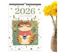Calendrier 2026 motif chat - Planificateur scolaire de dessin animé, calendrier de 12 mois avec chat - pour planifier la décoration, l'organisation de la maison, de la chambre, de l'école