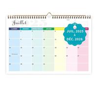 Calendrier 2026 Mural Coloré 31 x 21cm Familial Calendrier 2025 2026 Scolaire 18 mois Septembre 2025 à Décembre 2026 Mensuel