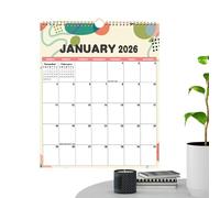 Calendrier 2026 mural de 12 mois, planificateur quotidien décoratif, pour l'école, le bureau, les enfants, les enseignants, les adultes, les femmes, les hommes, le travail, l'étude, la préparation des
