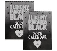 Calendrier 2026 noir I Like My Parades, 12 mois d'évolution Emo, pages d'intelligence émotionnelle, cadeau d'humour noir, décoration alternative pour la maison et le bureau (2pcs)