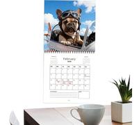 Calendrier 2026 - Organiseur mural mensuel et hebdomadaire en papier épais avec motif bouledogue français avec design illustré | Calendrier parfait pour l'ordre du jour Académique Bureau à domici