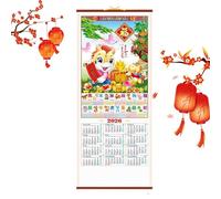 Calendrier 2026 - Planificateur Lunaire De L'année Du Cheval, Décoration Mensuelle À Suspendre, Style Rotin, Zodiaque Chinois Traditionnel | Grand Rouleau Mural De 30 Pouces Pour La Planification Du B