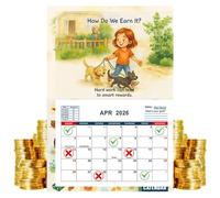 Calendrier 2026 pour - Calendrier d'argent pour l'école - Planificateur interactif de dessin animé pour école, salle de classe, chambre à coucher, salon