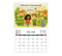 Calendrier 2026 pour | Gestion de l'argent | Calendrier quotidien et motivation | avec illustrations colorées, de janvier à décembre 2026, planification pour la maison, le salon, la chambre à