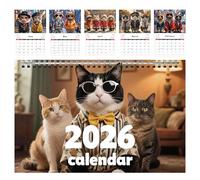 Calendrier 2026 sur le thème des chats - Calendrier mensuel sur le thème des chatons - Journal mural amusant avec reliure à spirales - Planificateur pour amoureux des chats