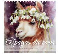 Calendrier 2027 · Alpagas du cœur | Aquarelles représentant d'adorables bouclés · 30 × 30 cm carré · CALVENDO Calendrier mural