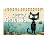 Calendrier 2027 - Chat mignon | Décorations murales à de 12 mois | Illustration drôle de chat noir, écran de bureau, pages de planification quotidienne, choix de cadeaux pour femmes, hommes et