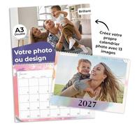 Calendrier 2027 Couleurs vives A3 Double 59,4x42cm 250gsm Glossy | Créez-le avec 13 photos, 26 pages couleur et cases inscriptibles, une idée cadeau personnalisée pour Noël et les fêtes 2027.