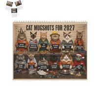 Calendrier 2027 de photos de chats drôles (1pcs) | Calendrier mural chat criminel du jour avec 12 portraits hilarants de chats et crimes drôles, pour les amoureux des chats