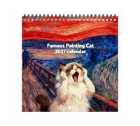 Calendrier 2027 du chat qui crie - Planificateur mural félin de peinture cé | épais présentant des œuvres d'art de renommée mondiale et un suivi des dates pour la planification du bureau