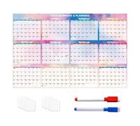 Calendrier 2027 effaçable à sec sur 12 mois avec 2 stylos inclus | Comprend un grand tableau annuel à suspendre au mur, un tableau d'organisation mensuel annuel laminé réutilisable