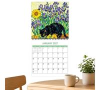 Calendrier 2027 en épais Motif chat | Calendrier de peinture motif chaton mignon pour bureau, maison, chambre à coucher, salon, bureau, cuisine, salle de jeux