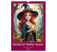 Calendrier 2027 · French Version · Sorcières météo mignonnes | Chaque page du mois présente une jolie sorcière associée à la saison… · DIN A3 portrait · CALVENDO Calendrier mural