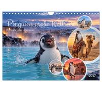 Calendrier 2027 · Le grand voyage autour du monde de Pingouin | Chaque mois, un pingouin découvre une ville fascinante · DIN A4 paysage · CALVENDO Calendrier mural