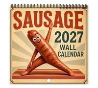 Calendrier 2027 - Motif saucisse - Yoga - Grands blocs - Planificateur | Calendrier 2027 à reliure double spirale pour maison, bureau, école, dortoir, bureau, étagère, enfants, adultes, enseignants