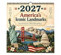 Calendrier 2027 - Planificateur de monuments américains - Décoration murale | Calendrier à spirale pour maison, appartement, salon, cuisine, bureau, studio, dortoir, café