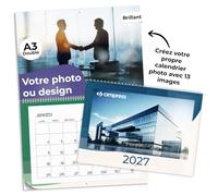 Calendrier 2027 Professionnel A3 Double 59,4x42cm 250gsm Glossy | Créez-le avec 13 photos, 26 pages couleur et cases inscriptibles, une idée cadeau personnalisée pour Noël et les fêtes 2027.