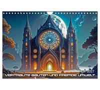 Calendrier 2027 · US Version · Des bâtiments familiers et un environnement | étranger · L'architecture terrestre sur des mondes lointains · DIN A4 paysage · CALVENDO Calendrier mural
