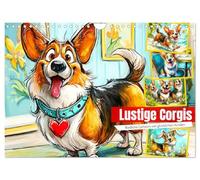 Calendrier 2027 · US Version · Des corgis rigolos. De jolis dessins de | chiens joyeux · Un calendrier humoristique avec d'adorables corgis dans des… · DIN A4 paysage · CALVENDO Calendrier mural