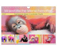Calendrier 2027 · US Version · Des singes majestueux. Des créatures | fascinantes représentées dans un style artistique à l'huile · Des primates… · DIN A4 paysage · CALVENDO Calendrier mural