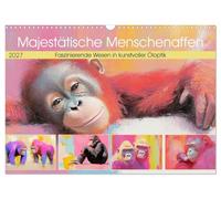 Calendrier 2027 · US Version · Des singes majestueux. Des créatures | fascinantes représentées dans un style artistique à l'huile · Des primates… · DIN A3 paysage · CALVENDO Calendrier mural