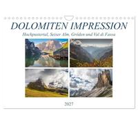 Calendrier 2027 · US Version · Dolomites Impression, Haute Pusteria, Alpe | di Siusi, Val Gardena, Val di Fassa · Les Dolomites, un paradis pour les… · DIN A4 paysage · CALVENDO Calendrier mural